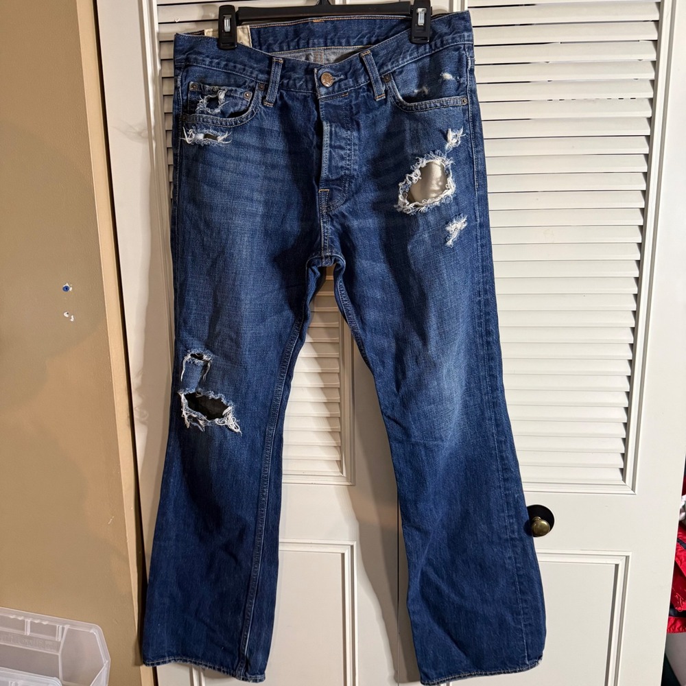 Hollister California women's Distressed Straight Leg Jeans Blue Denim 33x32